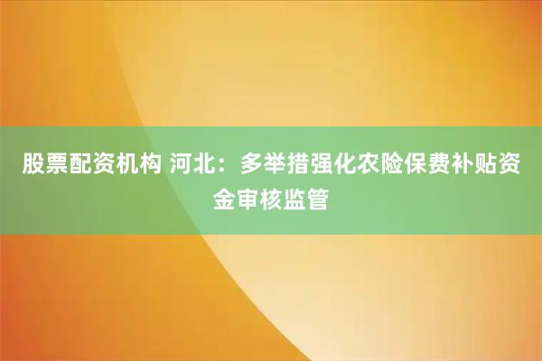 股票配资机构 河北：多举措强化农险保费补贴资金审核监管